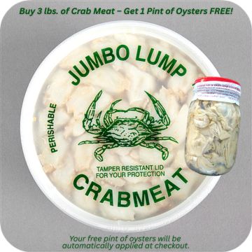 Jumbo Lump Crab Meat - (3 lbs.) + FREE  pint of oysters